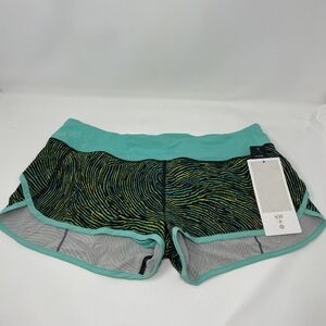 Sweaty Betty Teal-Trim Black and Lime Pattern Athletic Shorts
